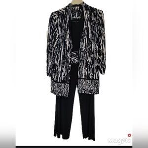 Perceptions 3 Piece Slinky Knit Black And White Pantsuit Size 12 Business Wear